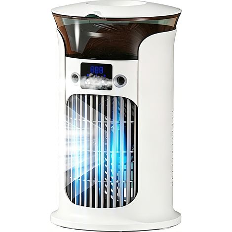 Ventilateur portable sans pales silencieux à 3 vitesses avec réservoir d'eau de 880 ml, grand angle de 180 °, 7 lumières LED pour la maison, le bureau, la chambre à coucher, 20 dB faible bruit (1/5)