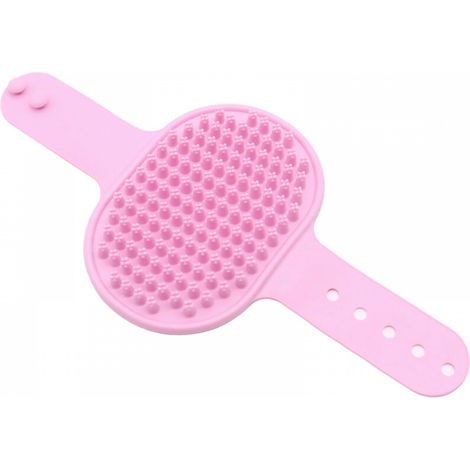 Brosse de bain rose pour animaux, brosse en silicone de 26,2 x 12,5 cm, gant de lavage et de brossage pour chien. (1/5)