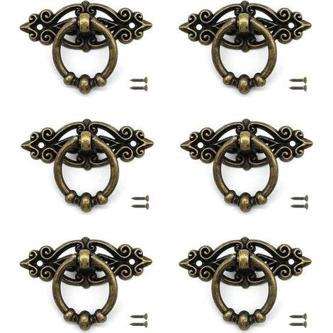 Set of 6 antique alloy drawer door handles, 45mm hole spacing, with screws, suitable for cabinets, drawers and dressing tables (1/5)