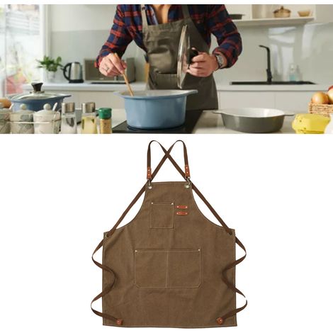 Tablier en toile épaisse pour cuisines, cafés, salons de coiffure, vente en gros, menuiserie, jardinage, salopette en denim, ceinture en coton, marron (1/5)