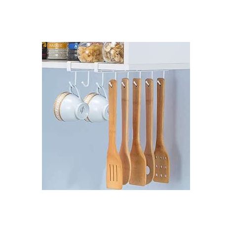 Lot de 2 Tasse Rangement Crochets,Tasses à Crochets sous Armoir, Ustensiles de Cuisine Cravates Ceintures et écharpe Accrocher Porte-Rack Crochet sous Placard Cabinet (Blanc)
