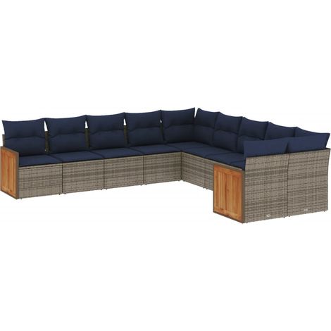 10-teiliges Gartensofa-Set mit Kissen, grau, Polyrattan vidaXL (1/5)