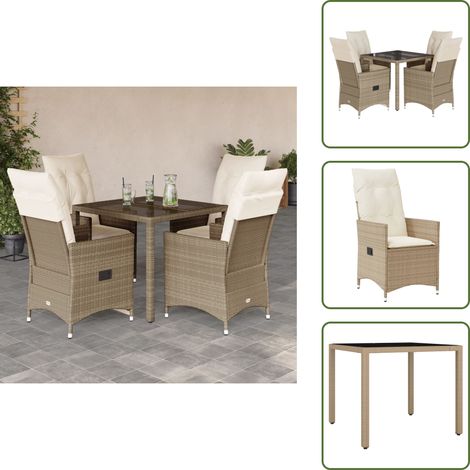 Cojines para sillas - vidaXL Set comedor de jardín 5 pzas con cojines ratán sintético beige - Muebles de exterior