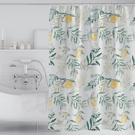 180 X 200cm Rideau De Douche Avec 12 Crochets Schage Rapide(citron), Tissu Polyester Impermable Lavable En Machine, Rideaux Salle De Bain (1/5)
