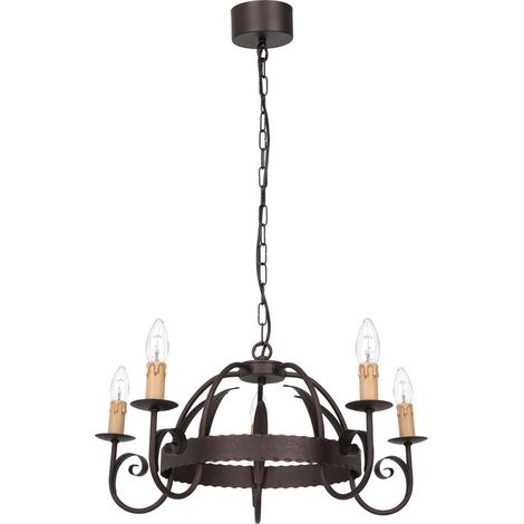 Lustre industriel cuivre rouille style bougie 5xE14 15W (1/2)
