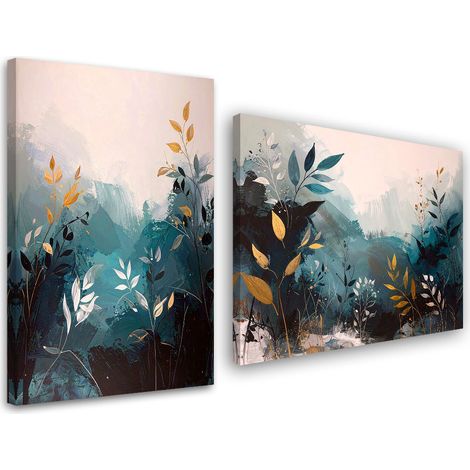 Tableaux sur toile lot  Abstraction turquoise plantes 2 x 20x30