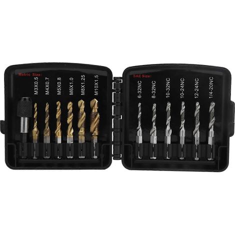 Kombiniertes Gewindebohrer-Set HSS metrisch Ti-beschichtet US-System Pure Schnellwechseladapter 1/4 Zoll