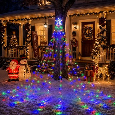 Décorations Noël Extérieures Guirlande Lumineuse Cascade 350 LED 8 Modes D éclairage Idéale Décorer Maison Portes (1/5)