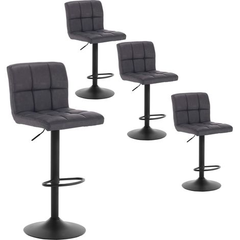 Lot de 4 Tabourets de Bar WOLTU, Tabourets de Cuisine Hauteur réglable en Cuir Vintage, Pied en Métal, Anthracite (1/5)