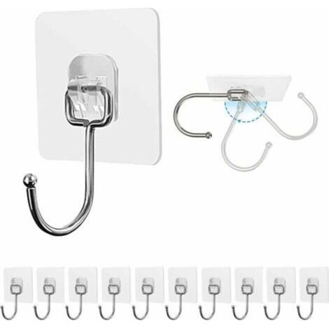 (10 Pièces) Crochet Adhésif 15kg(Max) Transparent Auto Adhesif Imperméable à l'eau et à l'huile Crochet Murale Porte Serviette Pour Accroche Salle de Bain,Cuisine,Plafond,Accrocher,Mural,Porte (1/4)
