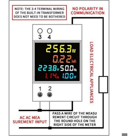 Compteur électrique LED - Écran LCD couleur large angle Mémoire automatique - Surveillance énergie domestique - 40 300V 100A Blanc (1/5)