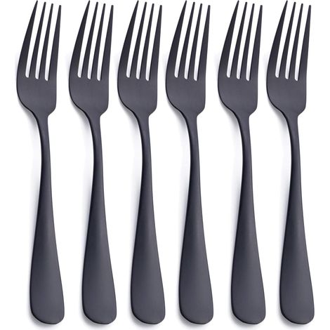 Fourchette à dîner noir mat, acier inoxydable satiné 20.6cm Set de fourchettes en argenterie, Fourchette de table 6 pièces (1/4)