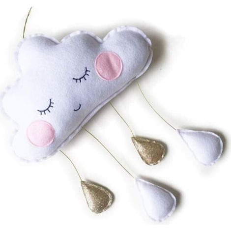 Nuage Gouttes de Pluie Pendentif Suspendu Feutre Peluche Lit de Bébé Nuage Props Pendentif Chambre Tente Pépinière Mobile Décor Suspendu pour Baby Shower Photographie Pépinière (Or Blanc) (1/5)