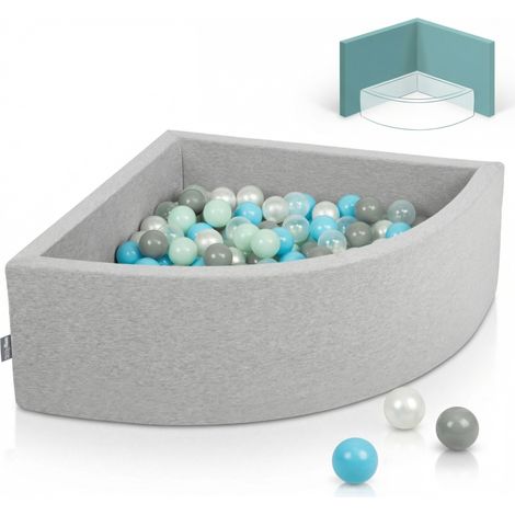 KiddyMoon Dreieck-Planschbecken mit Bällen, 7 cm, hellgrau: perlgrau-transparent-babyblau-mint, 90 x 30 cm / 200 Bälle, Schaumstoff-Planschbecken-Spielzeug (1/5)
