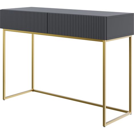 Selsey VELDIO - Schminktisch mit zwei Schubladen und goldenem Metallgestell, Schwarz, 110 cm (1/5)