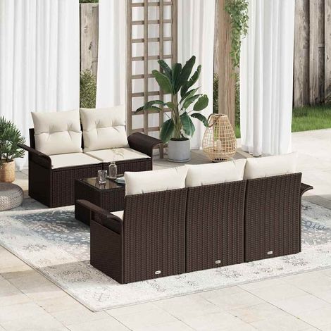 Conjunto de sofá de jardín 6 pcs Marrón Poliratán (1/5)