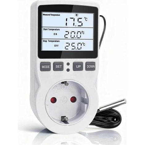 Prise Thermostat avec Sonde de 3 Mètres 220V, Régulateur de Température Prise Numérique avec Rétroéclairage LCD, Contrôleur de Température pour Couveuse Frigo Serre (1/4)