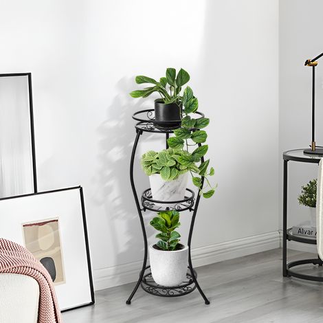 Black Three-tier Wrought Iron Corner Removable Plant Stand 37 cm W x 82 cm H (1/5)