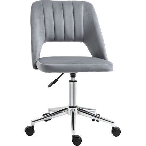 Chaise de bureau design contemporain pivotante 360°, dossier aéré structuré, hauteur réglable, revêtement velours, 49 x 60 x 91 cm, gris foncé (1/5)