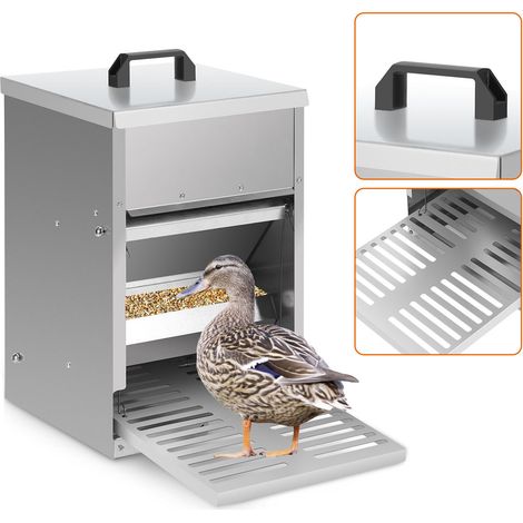 EINFEBEN 2x Mangeoire poules en acier galvanisé – Distributeur automatique 5KG avec pédale et protection étanche pour poules et autres volailles (1/5)