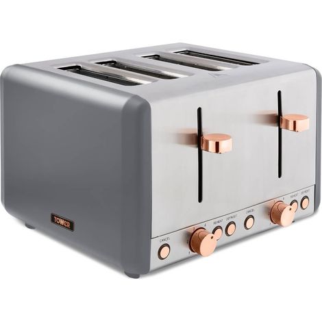 Tower T20051RGG Cavaletto 4-Slice Toaster with Defrost/Reheat, Stainless Steel, 1800W, Grey and Rose Gold