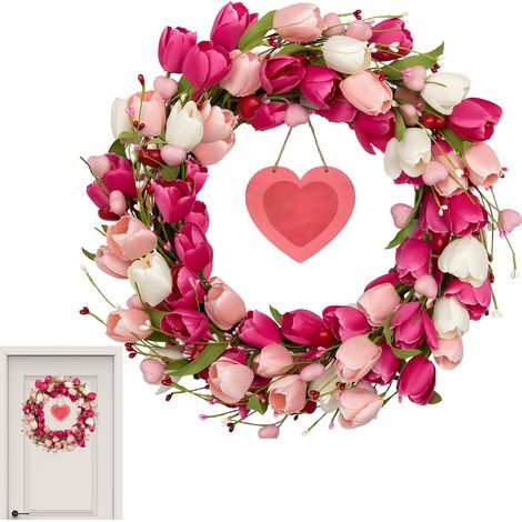 Couronnes Saint-Valentin Porte d'Entrée Fleurs Artificielles Résistantes aux Intempéries pour Porte d'Entrée Décor de Fête pour Intérieur Extérieur Jardin Mur Fenêtre Hotel (1/5)