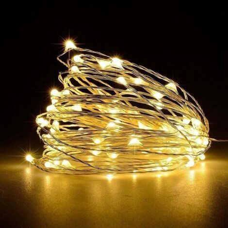 Luci a stringa a LED, [1 pezzo] Luci a stringa a batteria con 5 m e 50 LED bianco caldo su filo argentato per camera da letto, feste, matrimoni (bianco caldo)