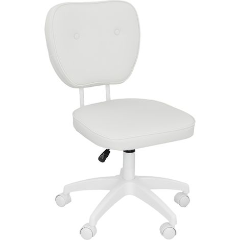 Chaise de Bureau PU Hauteur Ajustable Sans Bras Charge 120 kg 46x59x82-92 cm Blanc