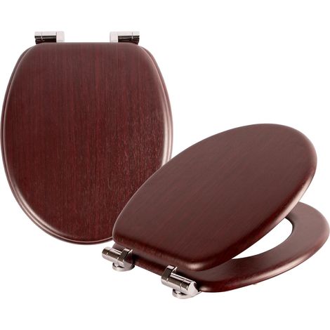 Lot de 2 abattants WC en bois d'acajou à fermeture douce, forme standard avec raccords inclus (1/5)