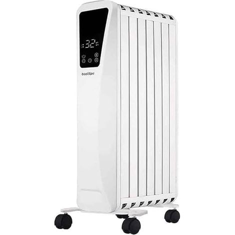 Radiateur à huile - 2000 W Puissance - Écran LED tactile - 3 niveaux de puissance - Effet Cheminée - 9 éléments, blanc (1/5)