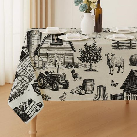 Tischdecke abwaschbar 213x152 cm mit Bauernhaus-Motiv, wasserabweisend
