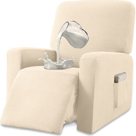 Housse de Fauteuil inclinable en Tissu Jacquard avec Poches (pour Fauteuil inclinable, Beige) (1/5)