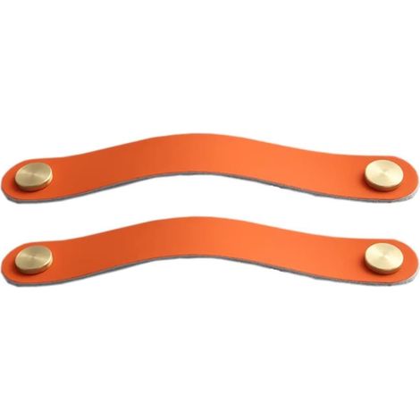 2er-Set Schranktürgriffe aus Messing und orangefarbenem Leder, Länge 160 mm, mit Schrauben, geeignet für Kleiderschränke und Küchen (1/5)