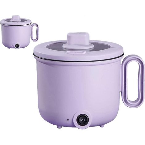 Cuiseur à nouilles électrique rapide 1,5 l avec poignée anti-brûlure et couvercle transparent, idéal pour steak, œufs, riz frit, ramen, porridge, soupe, etc. Couleur : violet, simple couche. (1/5)