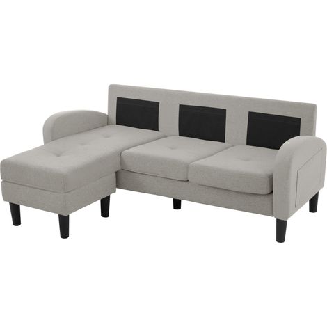 Canapé d'angle 3 places avec méridienne réversible, design modulaire compact 166 x 118 x 77 cm, tissu gris respirant pour salon, bureau – CHICFURN (1/5)
