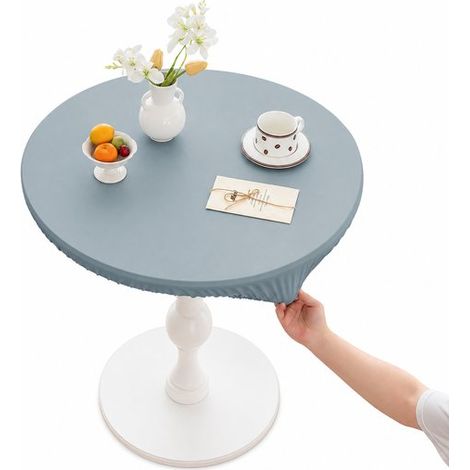 Mantel redondo para exteriores, Ø 110 cm, Piel sintética PU impermeable y lavable, Mantel de jardín resistente al viento, Azul (1/5)