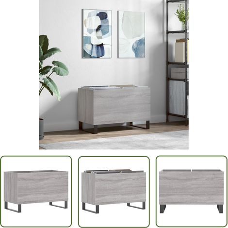 The Living Store Armoire à disques sonoma gris 74,5x38x48 cm bois d'ingénierie - Meuble À Disques - Armoire Vinyle - Rangement Disque - Étagère Musique - Support Tourne-disque (1/5)