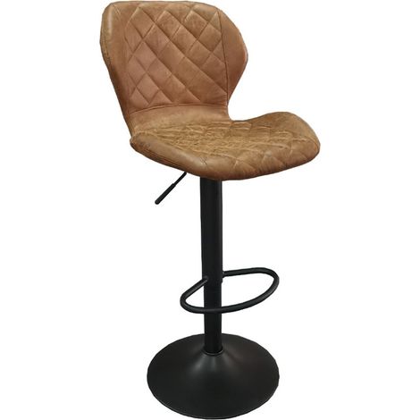 Barhocker MABEL – PU Cognac – Höhenverstellbar 90-111 cm – Metallfüße – Vintage-Stil (1/5)