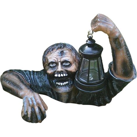 Statue zombie résine avec lanterne LED – horreur – jardin gnomes – patio cour pelouse