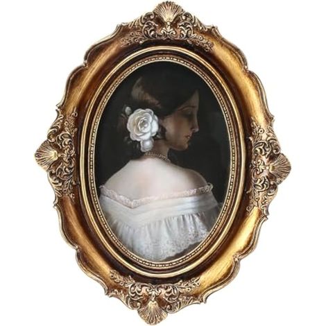 Jiozermi Cadre photo ovale vintage de 10,2 x 15,2 cm, cadre photo antique orné avec façade en verre haute définition, art mural ovale bronze doré pour décoration murale et de table, décoration (1/5)