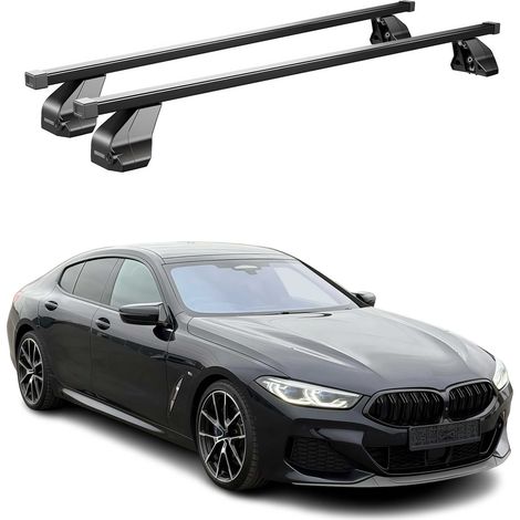 OMAC Barres de toit transversales en acier pour BMW Série 8 Gran Coupé G16 2019-2026 / G15 2018-26 – Antivol inclus – Testées City Crash – DIN 75302:2019 – ISO/PAS 11154:2006 – Charge max 75kg Noir (1/4)