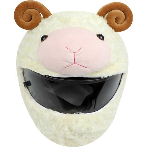 Cache-colère moto en polaire douce et chaude, motif animal cartoon, housse de casque en coton PP, pour vélo et cyclisme extérieur, couleur beige chèvre (1/5)