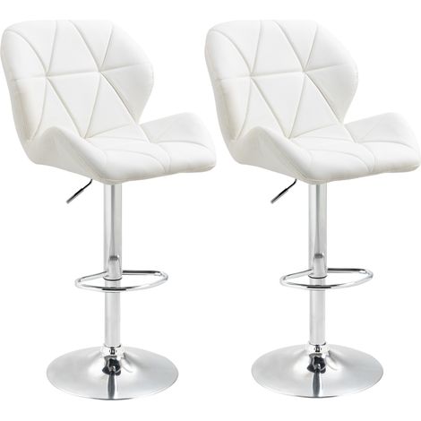 Set 2 Sgabelli da Bar con Altezza Regolabile, Base in Metallo e Seduta in Pelle PU, Sgabelli Cucina con Schienale e Poggiapiedi, 51.5x57.5x93-114.5cm, Bianco