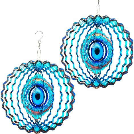 OBOSOE Carillon a vento rotante in acciaio inox da 2 pezzi, decorazione per esterni da patio/giardino, motivo mandala rotante 3D, 2525 cm, 01