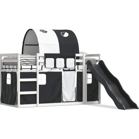 Maison Exclusive - Etagenbett mit Rutsche und Gardinen Weiß und Schwarz 80x200 cm