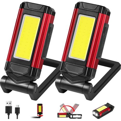 Potente linterna LED recargable con base magnética y gancho plegable, 7 modos, luz para mecánicos, linterna COB para taller, camping y emergencias (2 unidades) (1/5)