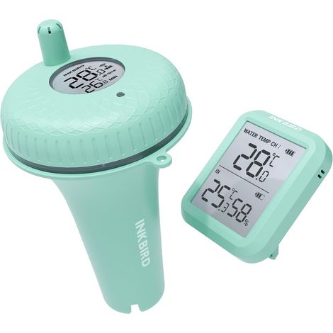 Thermomètre Piscine Flottant sans Fil Radio,Vert Étanche IPX7, Surveillance à Distance, Grand Écran, Moniteur Interieur, Connexion Simultanée, Aquarium Spa Étang (1/5)