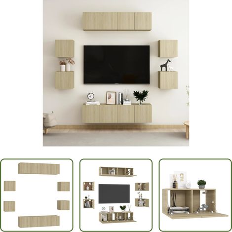 vidaXL Meuble tv bois d'ingénierie - Ensemble de meubles TV 8 pcs Chêne sonoma Bois d'ingénierie (1/5)