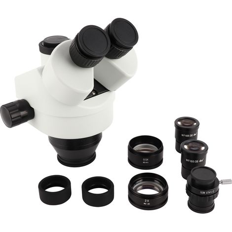 Microscope trinoculaire 7X-45X avec oculaires, accessoire stéréo blanc, objectifs 0,5X et 2,0X inclus, kit de lentilles pour observation précise (1/5)