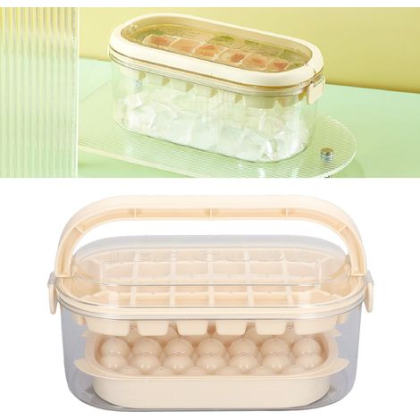 Bac à glaçons, bac à glaçons à pression, machine à glaçons portable, grande boîte à glaçons, ensemble beige à 2 compartiments (1/5)